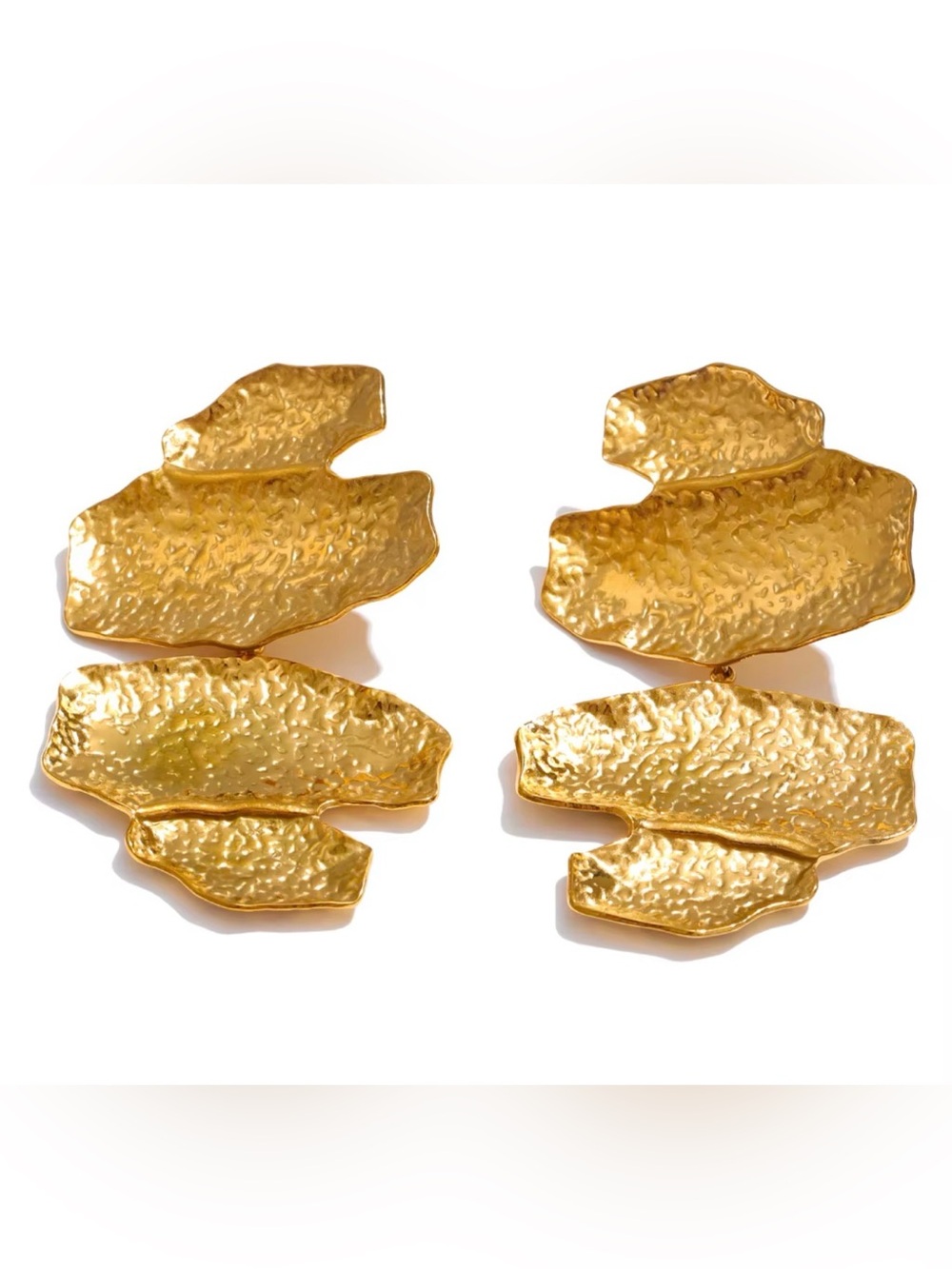 Gold Hammered Leaf Drop Earrings - Women Jewelry